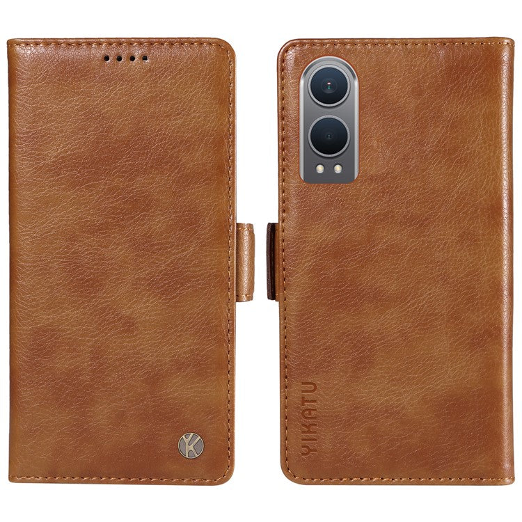 YIKATU YK-007 For OnePlus Nord CE4 Lite 5G / Oppo K12x 5G (China) Wallet Case Litchi Grain Leather Phone Protective Cover - Brown