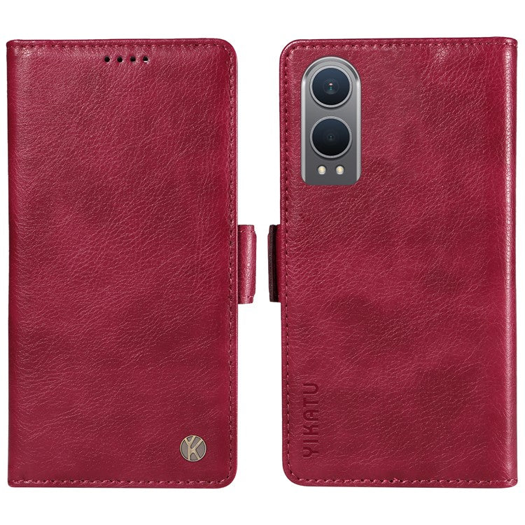 YIKATU YK-007 For OnePlus Nord CE4 Lite 5G / Oppo K12x 5G (China) Wallet Case Litchi Grain Leather Phone Protective Cover - Wine Red