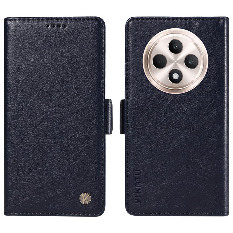 YIKATU YK-007 For Oppo Reno12 F 4G Case PU Leather Matte TPU Inner Shell Phone Cover Litchi Texture - Navy Blue