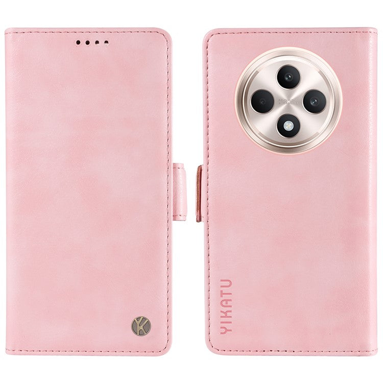 YIKATU YK-007 For Oppo Reno12 F 4G Case PU Leather Matte TPU Inner Shell Phone Cover Litchi Texture - Pink