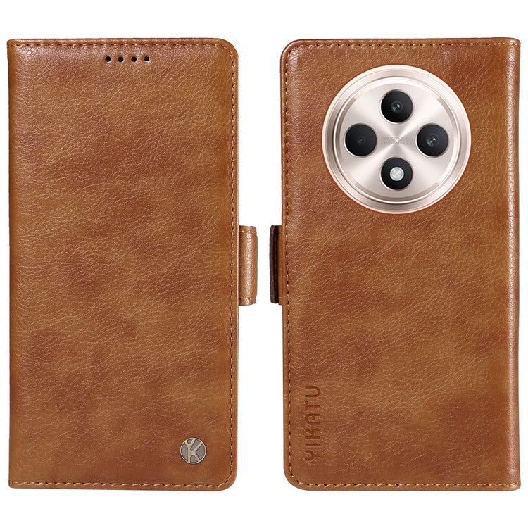 YIKATU YK-007 For Oppo Reno12 F 4G Case PU Leather Matte TPU Inner Shell Phone Cover Litchi Texture - Brown