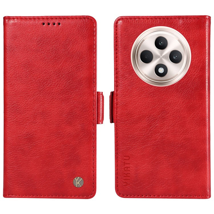 YIKATU YK-007 For Oppo Reno12 F 4G Case PU Leather Matte TPU Inner Shell Phone Cover Litchi Texture - Red