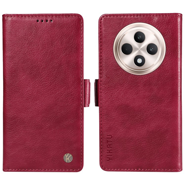 YIKATU YK-007 For Oppo Reno12 F 4G Case PU Leather Matte TPU Inner Shell Phone Cover Litchi Texture - Wine Red