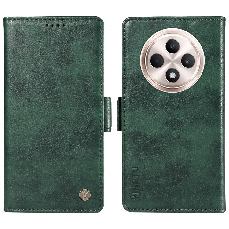 YIKATU YK-007 For Oppo Reno12 F 4G Case PU Leather Matte TPU Inner Shell Phone Cover Litchi Texture - Green