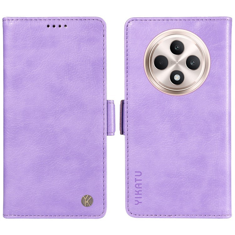 YIKATU YK-007 For Oppo Reno12 F 4G Case PU Leather Matte TPU Inner Shell Phone Cover Litchi Texture - Purple