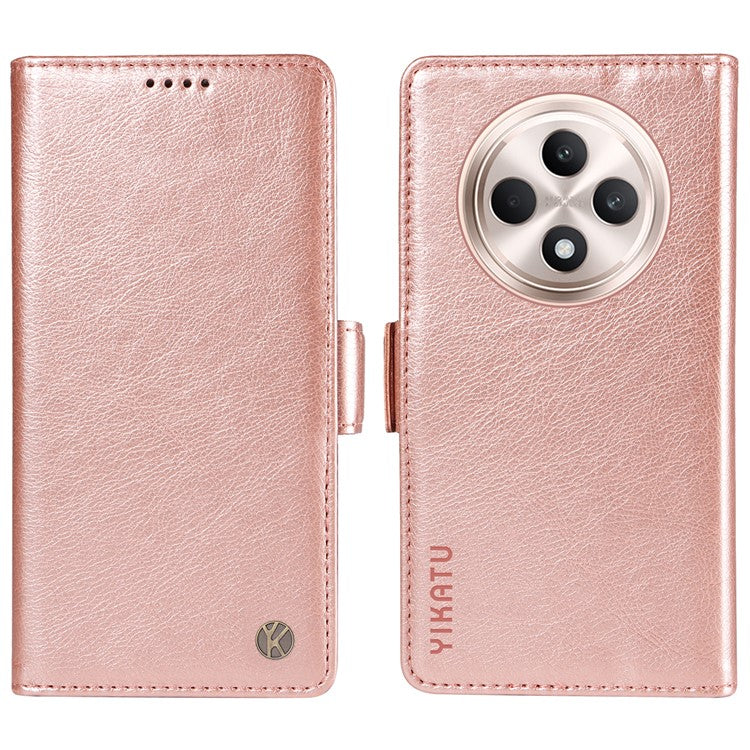 YIKATU YK-007 For Oppo Reno12 F 4G Case PU Leather Matte TPU Inner Shell Phone Cover Litchi Texture - Rose Gold