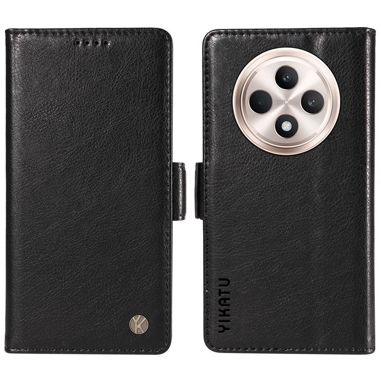 YIKATU YK-007 For Oppo Reno12 F 4G Case PU Leather Matte TPU Inner Shell Phone Cover Litchi Texture - Black