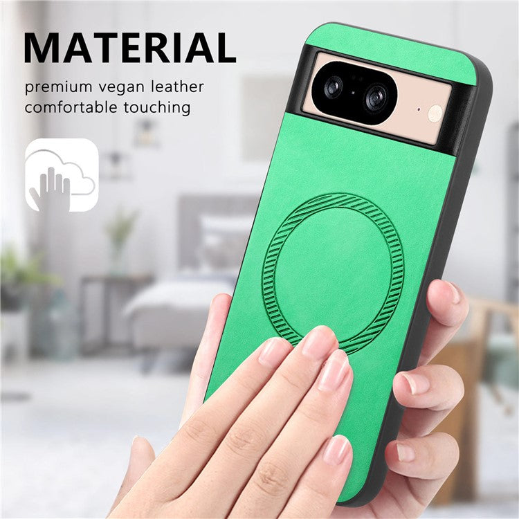 For Google Pixel 8 Leather Back Case Compatible with MagSafe Skin-Touch Phone Cover - Green