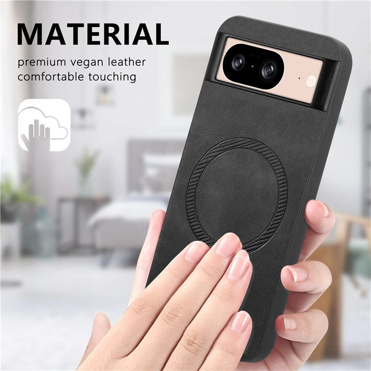 For Google Pixel 8 Leather Back Case Compatible with MagSafe Skin-touch Phone Cover - Black