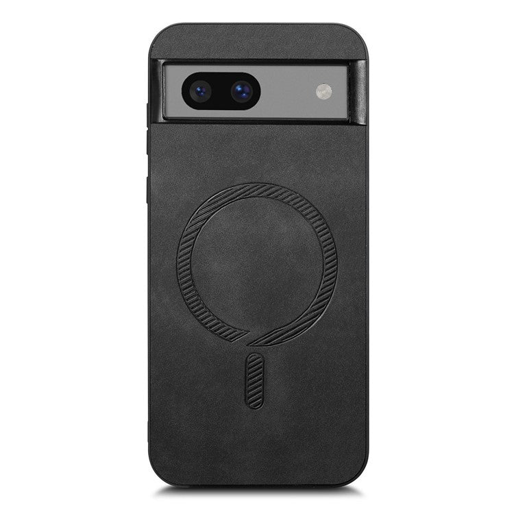 For Google Pixel 7a Leather Back Case Compatible with MagSafe Skin-touch Phone Cover - Black