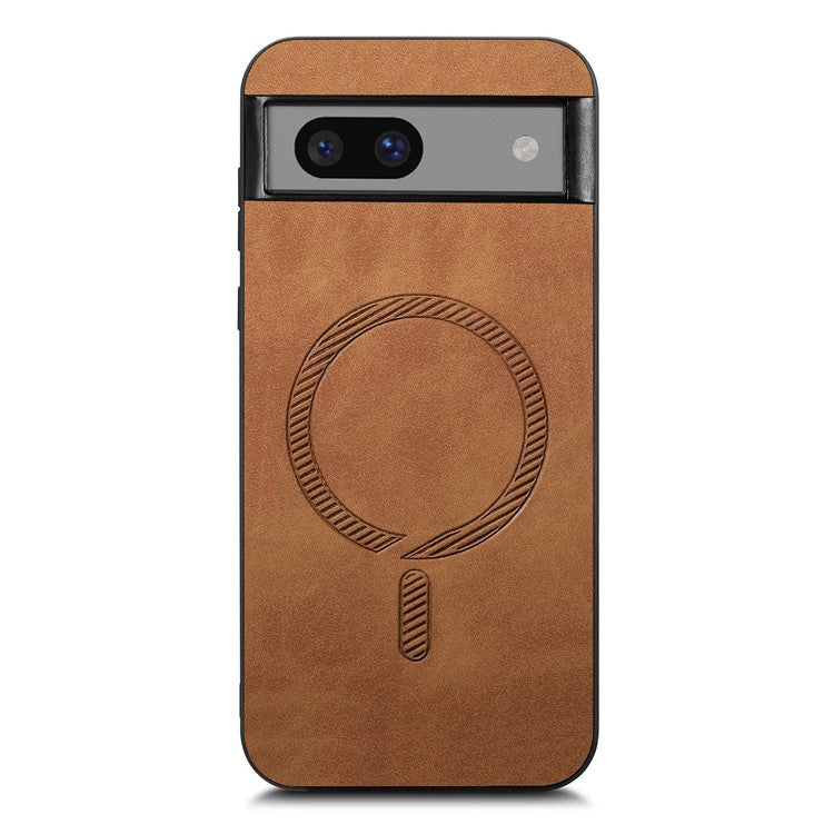 For Google Pixel 7a Leather Back Case Compatible with MagSafe Skin-touch Phone Cover - Brown