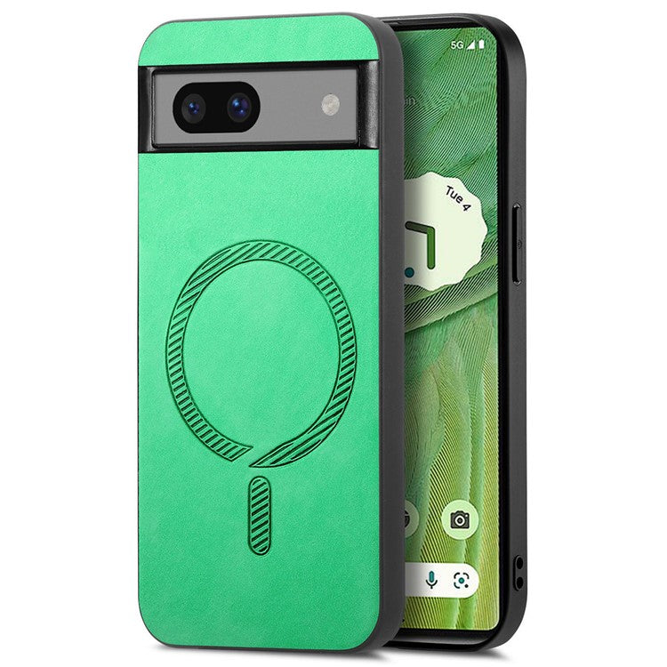 For Google Pixel 7 5G Leather Back Case Compatible with MagSafe Skin-Touch Phone Cover - Green