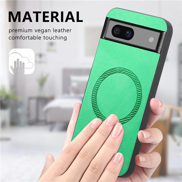 For Google Pixel 7 5G Leather Back Case Compatible with MagSafe Skin-Touch Phone Cover - Green