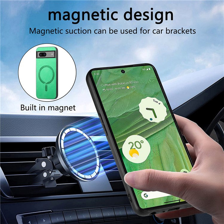 For Google Pixel 7 5G Leather Back Case Compatible with MagSafe Skin-Touch Phone Cover - Green