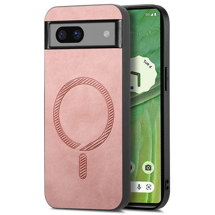 For Google Pixel 7 5G Leather Back Case Compatible with MagSafe Skin-touch Phone Cover - Pink