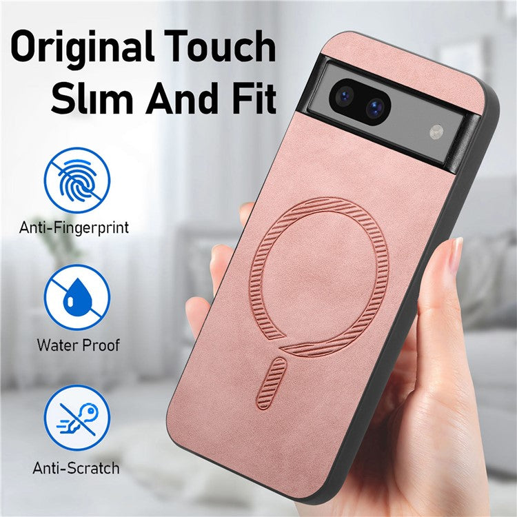 For Google Pixel 7 5G Leather Back Case Compatible with MagSafe Skin-touch Phone Cover - Pink