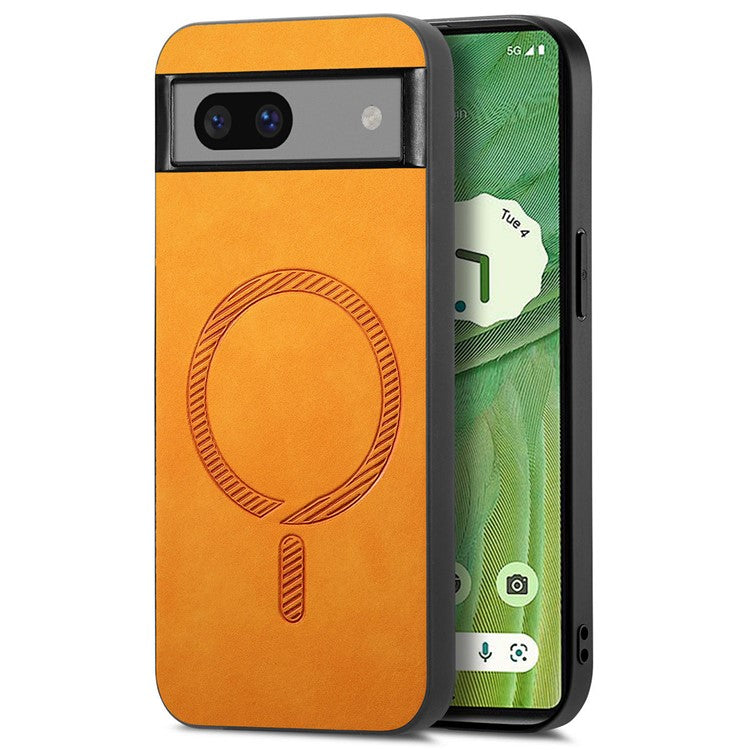 For Google Pixel 7 5G Leather Back Case Compatible with MagSafe Skin-touch Phone Cover - Yellow