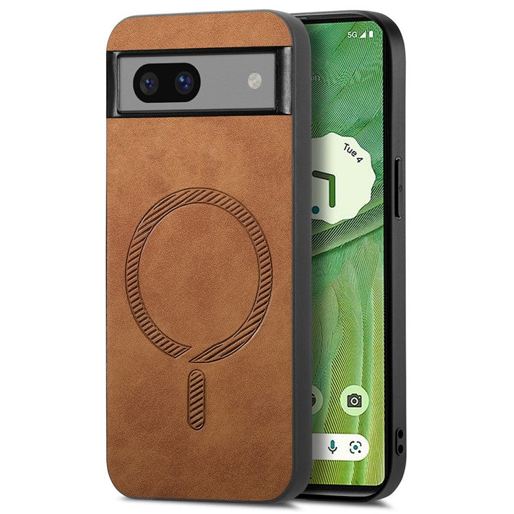 For Google Pixel 7 5G Leather Back Case Compatible with MagSafe Skin-touch Phone Cover - Brown