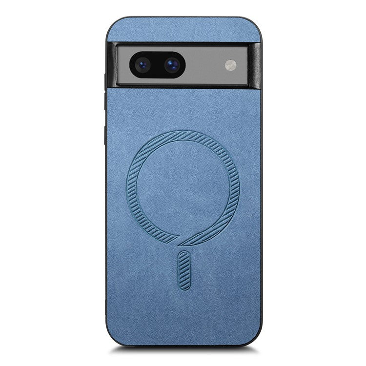 For Google Pixel 7 5G Leather Back Case Compatible with MagSafe Skin-touch Phone Cover - Blue