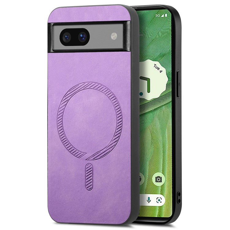 For Google Pixel 7 5G Leather Back Case Compatible with MagSafe Skin-touch Phone Cover - Purple