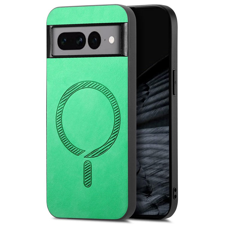 For Google Pixel 7 Pro 5G Leather Back Case Compatible with MagSafe Skin-Touch Phone Cover - Green