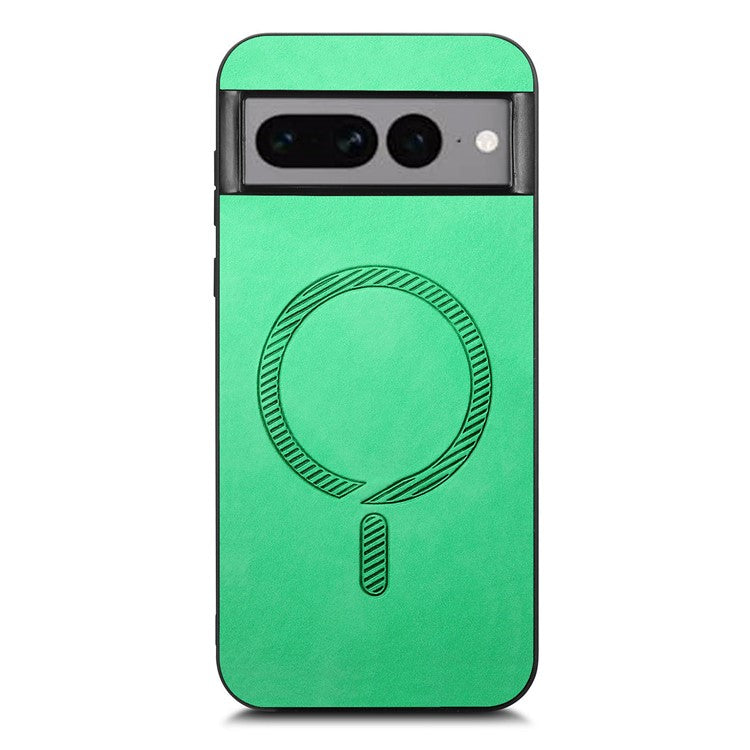 For Google Pixel 7 Pro 5G Leather Back Case Compatible with MagSafe Skin-Touch Phone Cover - Green