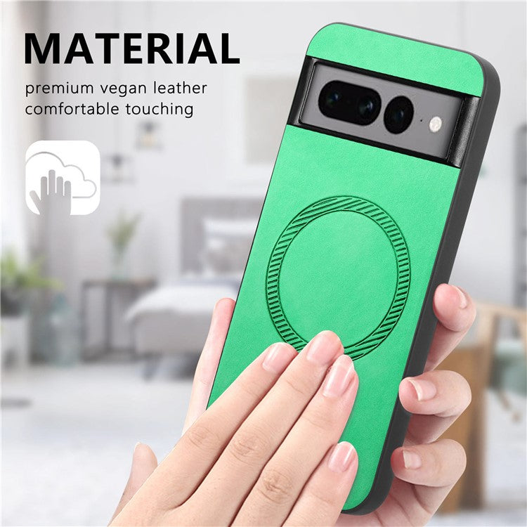 For Google Pixel 7 Pro 5G Leather Back Case Compatible with MagSafe Skin-Touch Phone Cover - Green