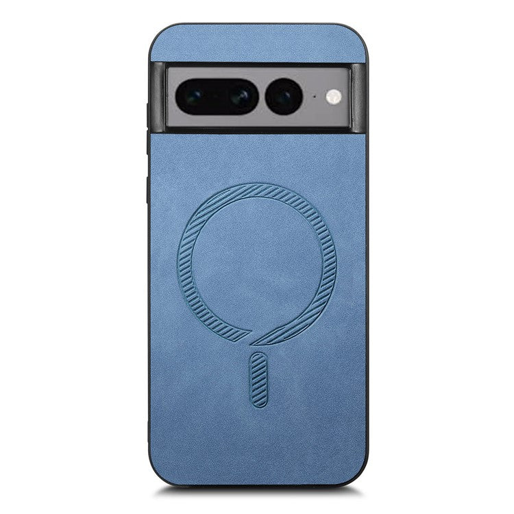 For Google Pixel 7 Pro 5G Leather Back Case Compatible with MagSafe Skin-touch Phone Cover - Blue