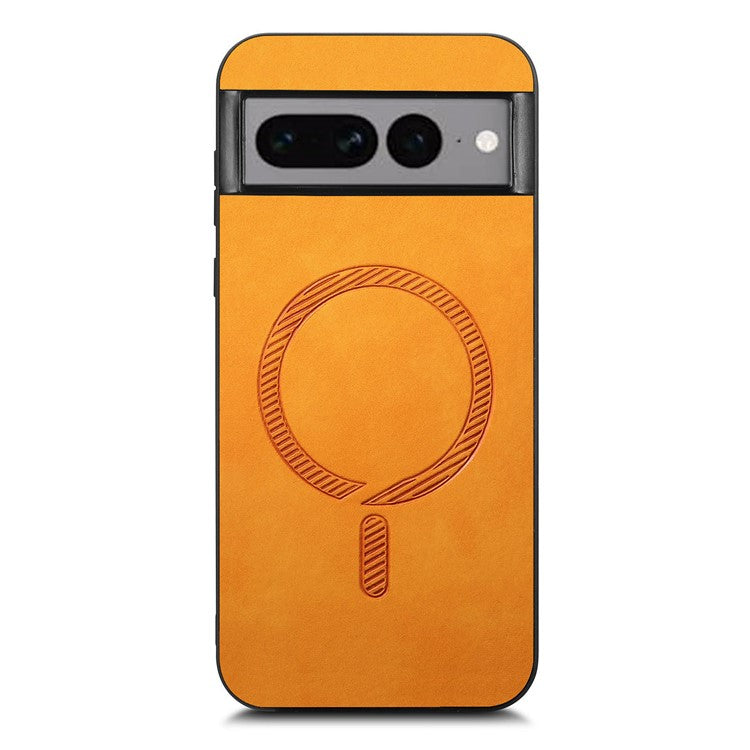 For Google Pixel 7 Pro 5G Leather Back Case Compatible with MagSafe Skin-touch Phone Cover - Yellow