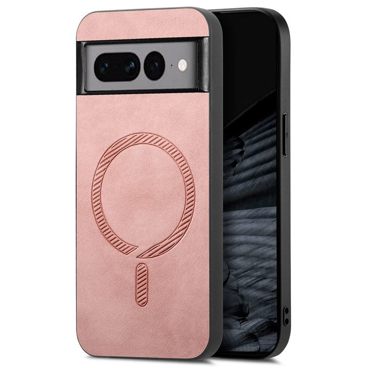 For Google Pixel 7 Pro 5G Leather Back Case Compatible with MagSafe Skin-touch Phone Cover - Pink