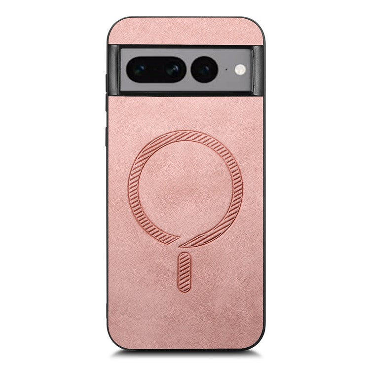 For Google Pixel 7 Pro 5G Leather Back Case Compatible with MagSafe Skin-touch Phone Cover - Pink