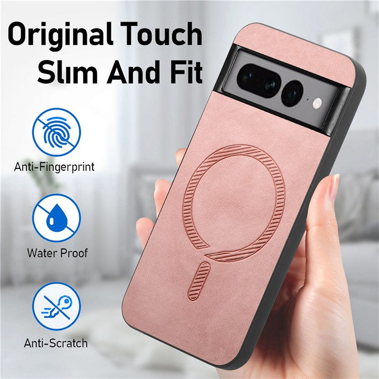 For Google Pixel 7 Pro 5G Leather Back Case Compatible with MagSafe Skin-touch Phone Cover - Pink