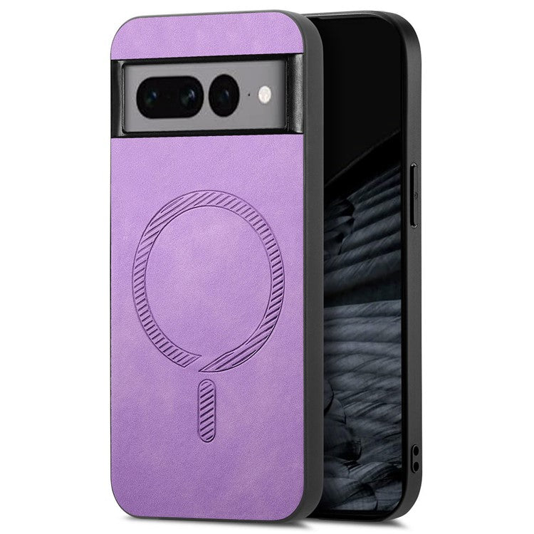 For Google Pixel 7 Pro 5G Leather Back Case Compatible with MagSafe Skin-touch Phone Cover - Purple