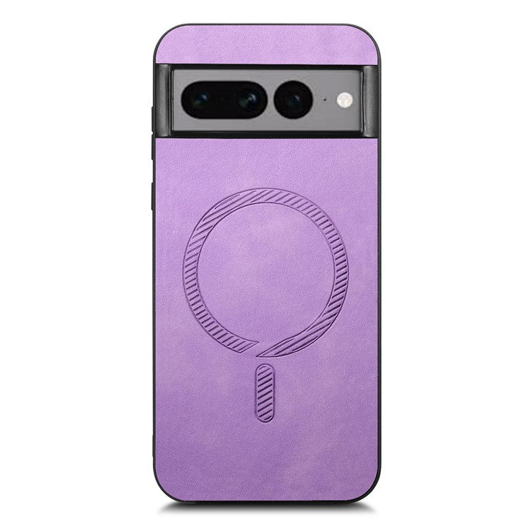 For Google Pixel 7 Pro 5G Leather Back Case Compatible with MagSafe Skin-touch Phone Cover - Purple