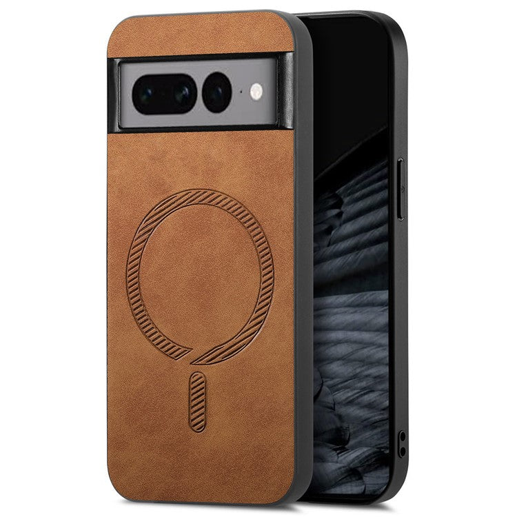 For Google Pixel 7 Pro 5G Leather Back Case Compatible with MagSafe Skin-touch Phone Cover - Brown