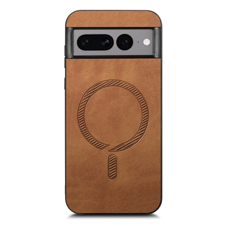 For Google Pixel 7 Pro 5G Leather Back Case Compatible with MagSafe Skin-touch Phone Cover - Brown