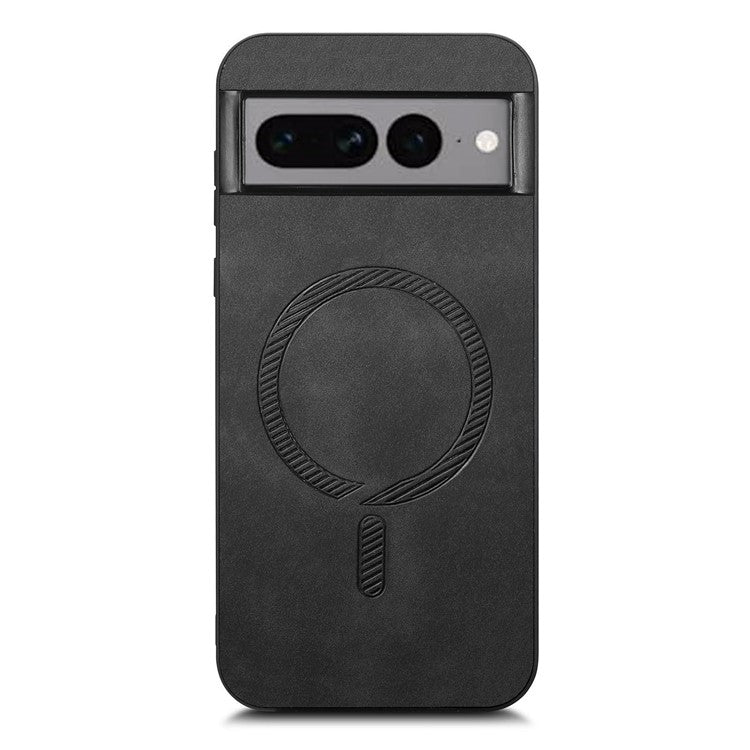 For Google Pixel 7 Pro 5G Leather Back Case Compatible with MagSafe Skin-touch Phone Cover - Black