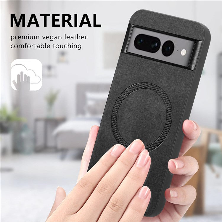 For Google Pixel 7 Pro 5G Leather Back Case Compatible with MagSafe Skin-touch Phone Cover - Black