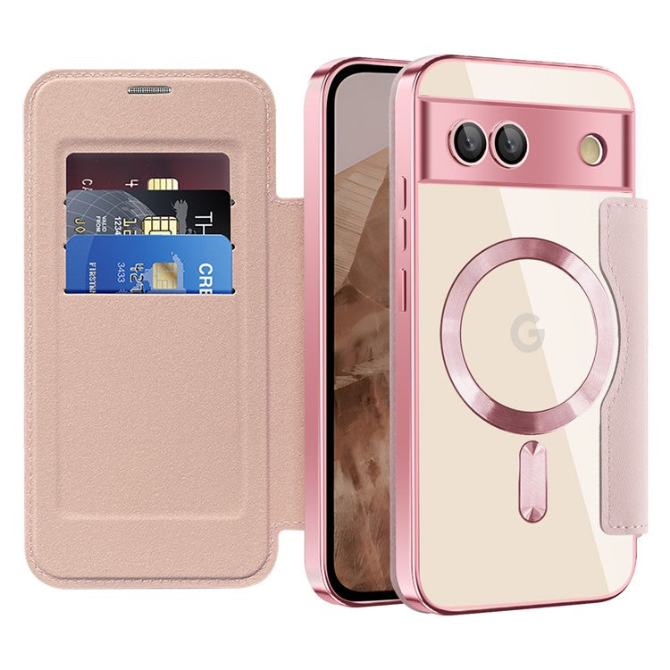 For Google Pixel 8a Case Compatible with MagSafe Rhombus PU Leather Phone Cover - Pink