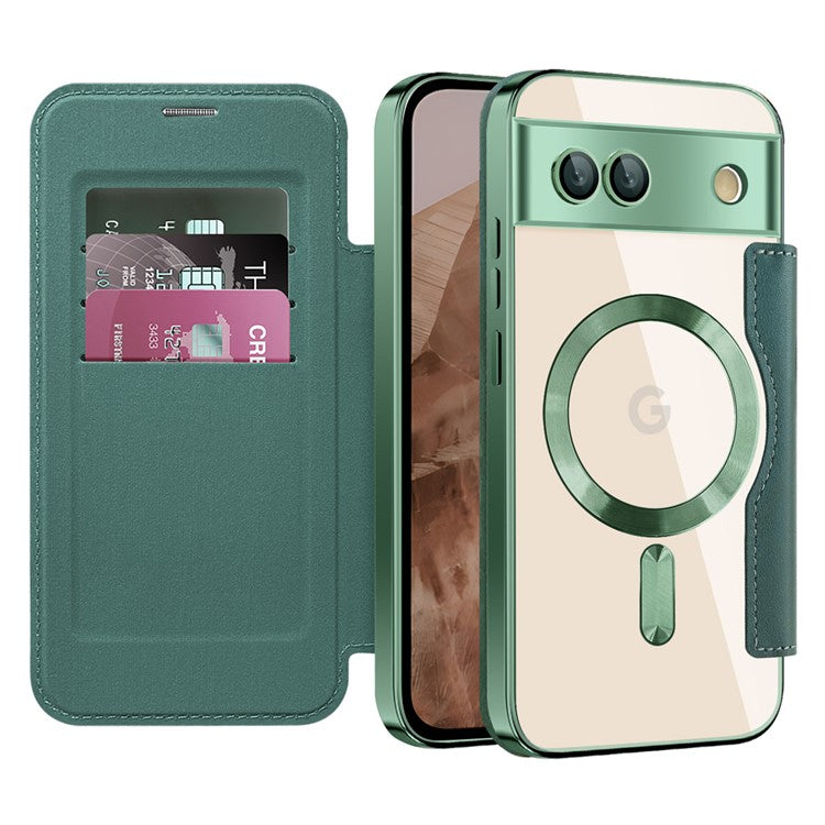 For Google Pixel 8a Case Compatible with MagSafe Rhombus PU Leather Phone Cover - Blackish Green