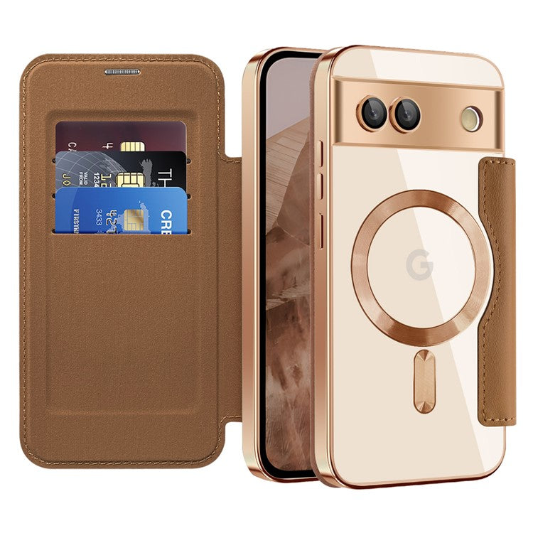 For Google Pixel 8a Case Compatible with MagSafe Rhombus PU Leather Phone Cover - Brown