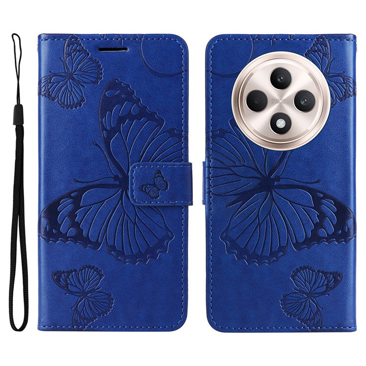 KT Imprinting Flower Series-2 For Oppo Reno12 F 4G Case Wallet Flip Leather Butterfly Phone Cover - Blue