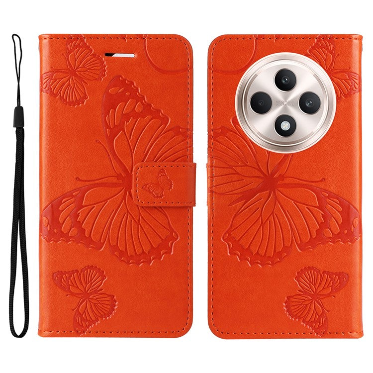 KT Imprinting Flower Series-2 For Oppo Reno12 F 4G Case Wallet Flip Leather Butterfly Phone Cover - Orange