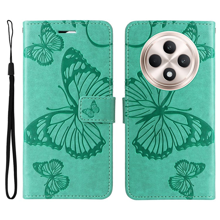 KT Imprinting Flower Series-2 For Oppo Reno12 F 4G Case Wallet Flip Leather Butterfly Phone Cover - Green