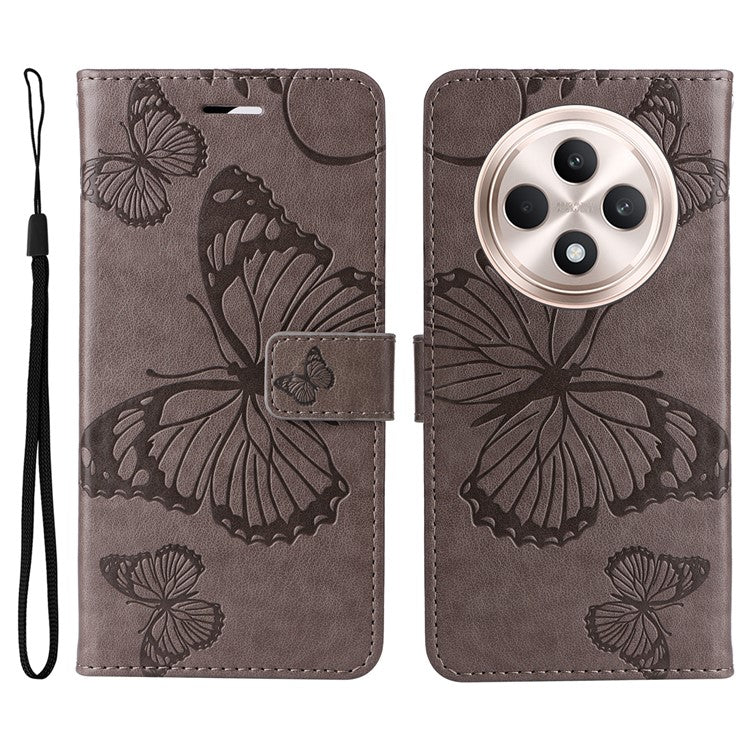 KT Imprinting Flower Series-2 For Oppo Reno12 F 4G Case Wallet Flip Leather Butterfly Phone Cover - Grey