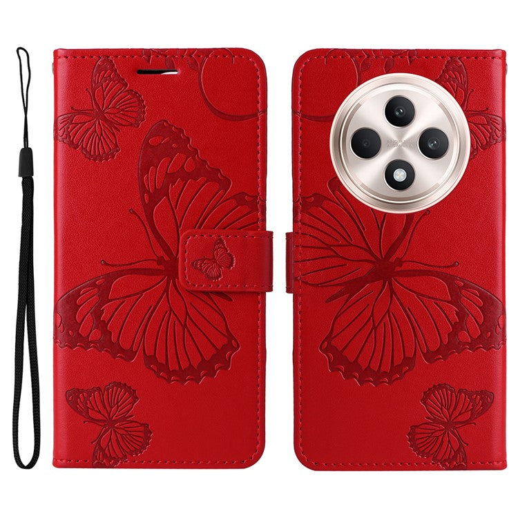 KT Imprinting Flower Series-2 For Oppo Reno12 F 4G Case Wallet Flip Leather Butterfly Phone Cover - Red