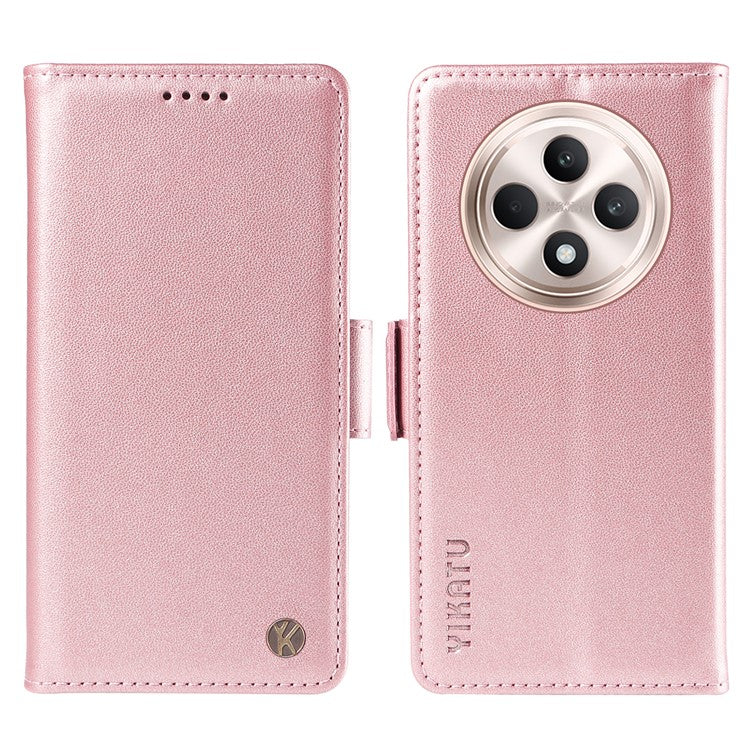 YIKATU YK-003 For Oppo Reno12 F 4G Case Wallet Leather Phone Cover Sided-Magnetic Clasp - Rose Gold