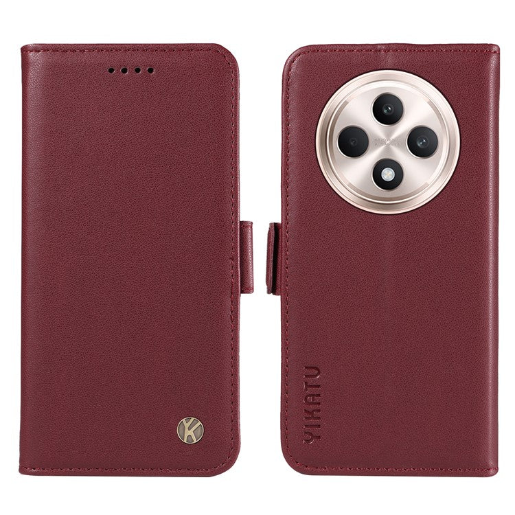 YIKATU YK-003 For Oppo Reno12 F 4G Case Wallet Leather Phone Cover Sided-Magnetic Clasp - Wine Red