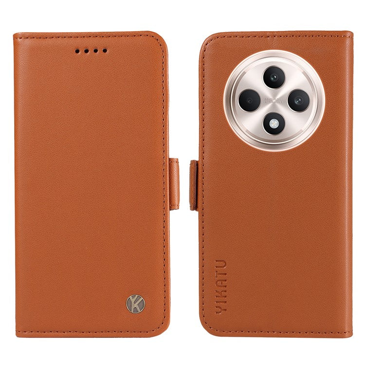 YIKATU YK-003 For Oppo Reno12 F 4G Case Wallet Leather Phone Cover Sided-Magnetic Clasp - Brown