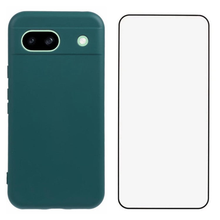 WANLONFENG RB2 Series for Google Pixel 8a Case with Screen Film Soft TPU Phone Back Cover - Army Green